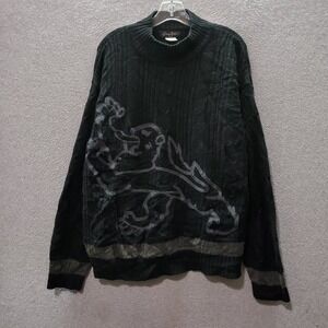 VINTAGE‎ Sean John Men Sweater Large Black Lion Embroidered Wool Blend 90s